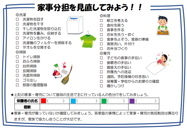 家事分担を見直すためのチェックリストの画像