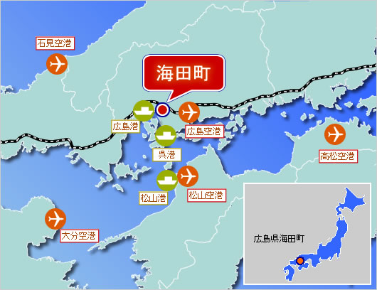 海田町の位置を記した地図