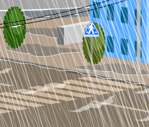 道路が川のようになる。