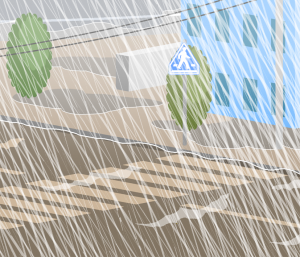 水しぶきであたり一面が白っぽくなり，視界が悪くなる。
