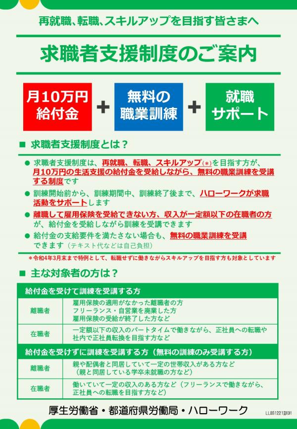 求職者支援制度チラシ（表）